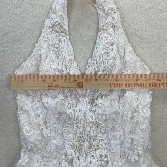 Vintage Jessica McClintock White Princess Beaded Halter Wedding Dress Size 6 - Picture 7 of 10